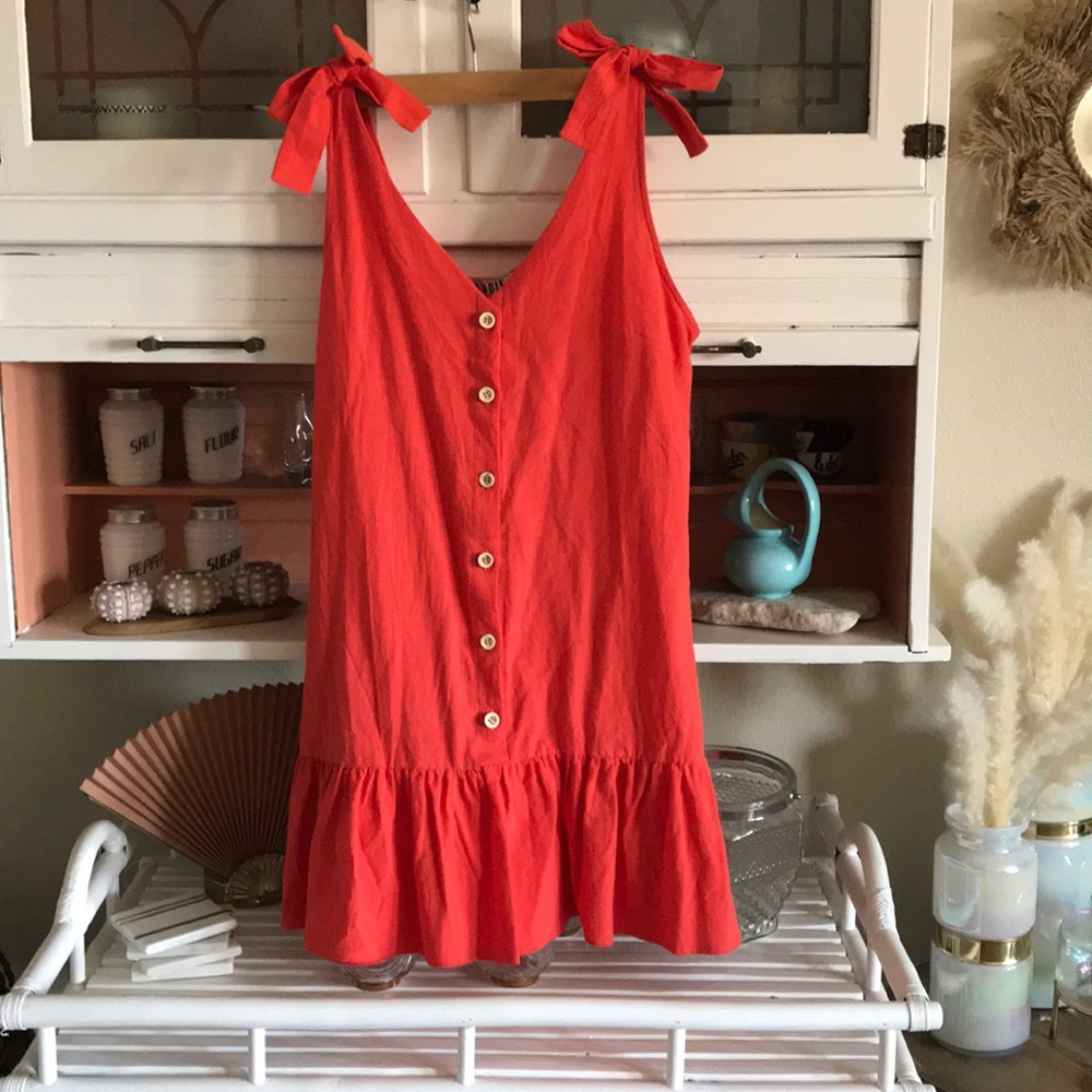 Red button up dress